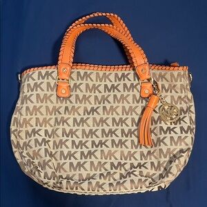 Michael Kors Signature Shoulder Bag in Tan and Orange